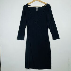 Chico's Travelers Black Long Sleeve Wrap Ruched Side Dress Womens 2‎ Large 12